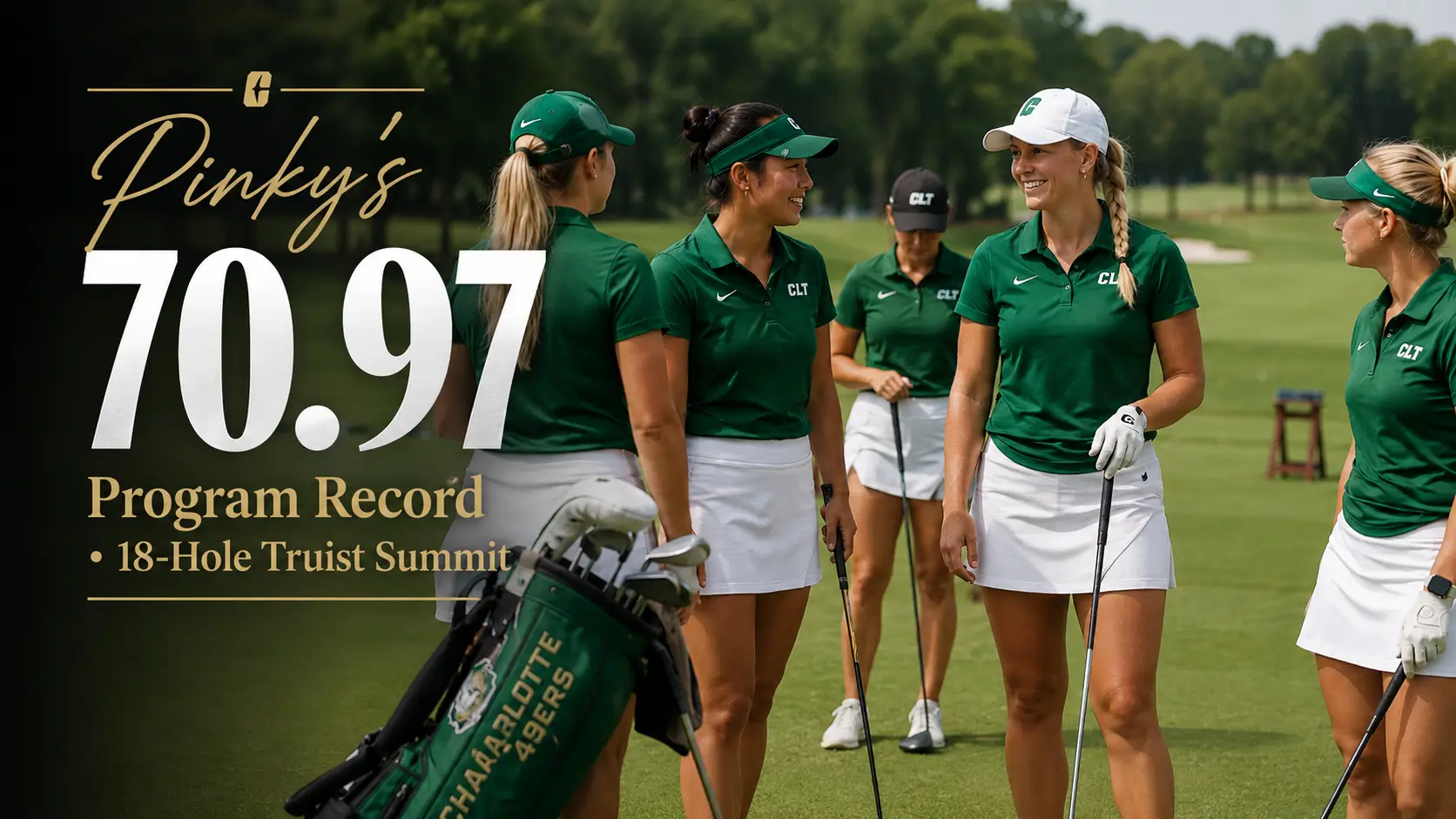 The Charlotte 49ers women's golf team during practice ahead of their 2026–27 season opener at Quail Hollow Club.