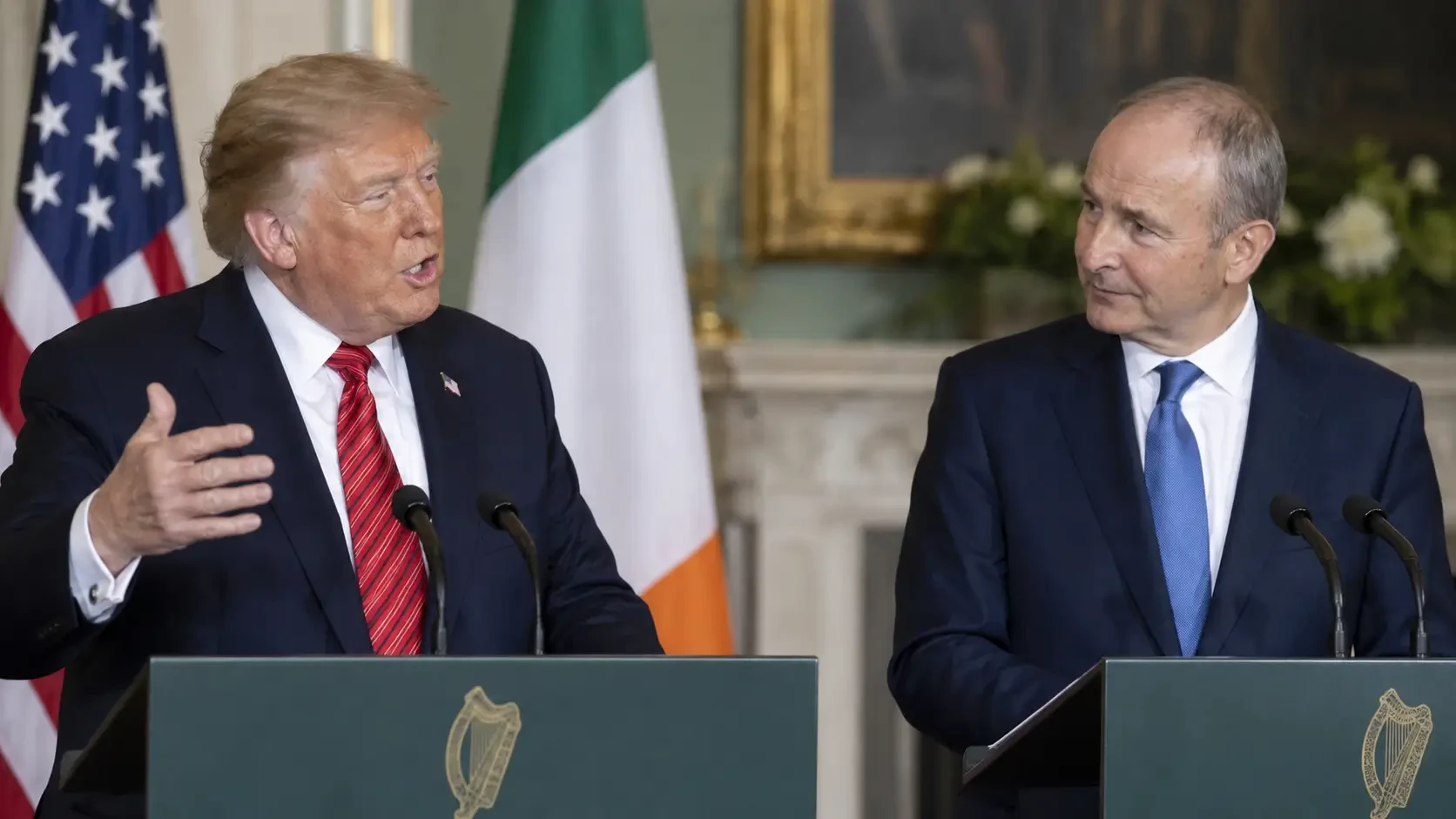 Donald Trump speaks at a press conference alongside Taoiseach Micheál Martin in Dublin on 12 September 2026