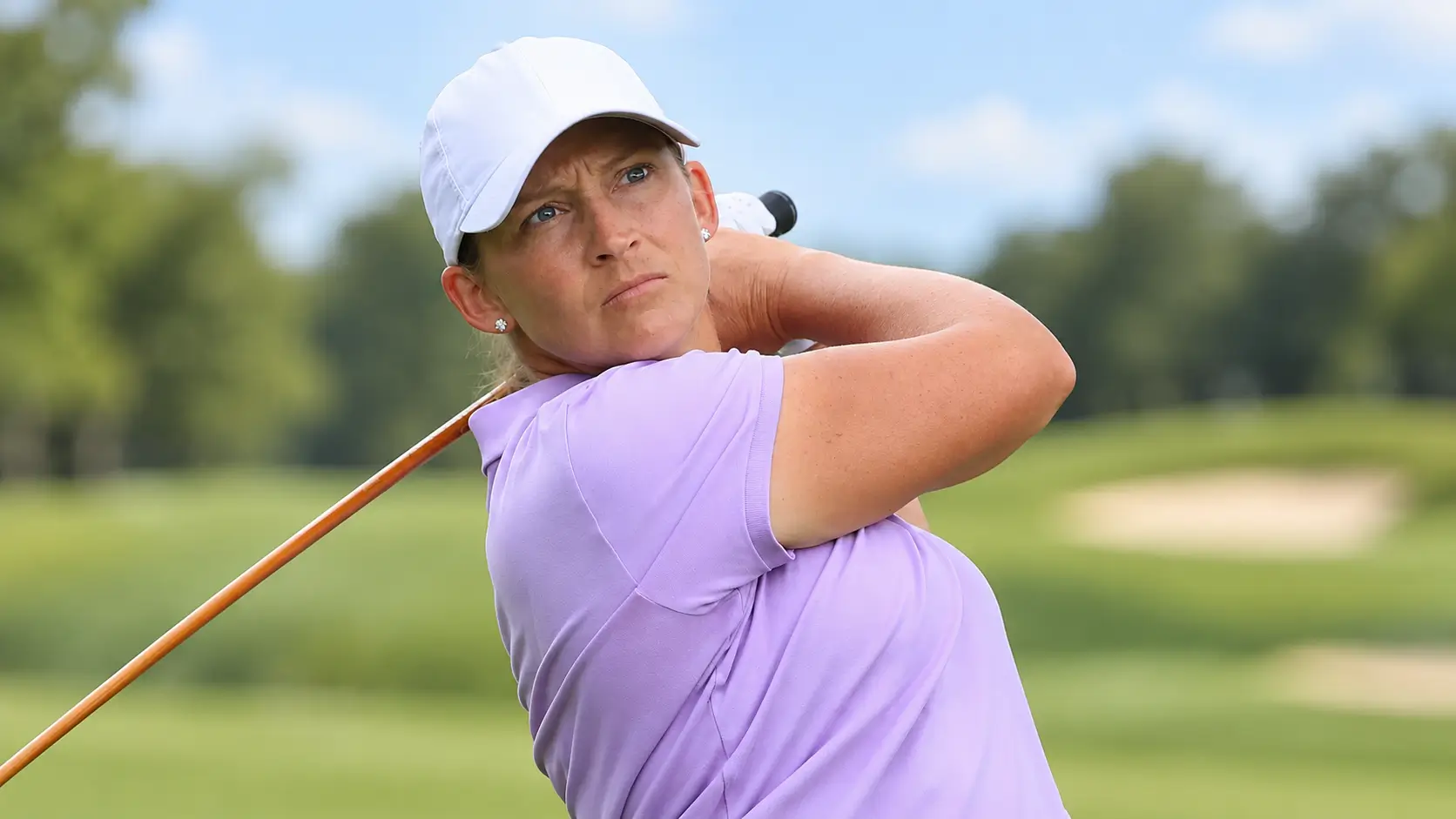 Angela Stanford pumping her fist after defeating Suzann Pettersen at the 2015 Solheim Cup in Germany