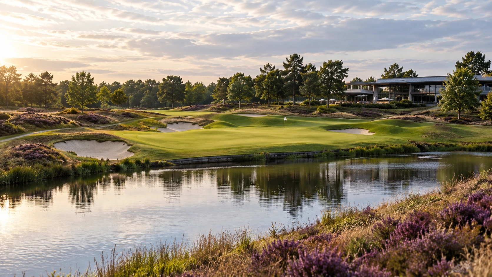 The 18th hole fairway and rugged bunkering at Bernardus Golf in Cromvoirt Netherlands