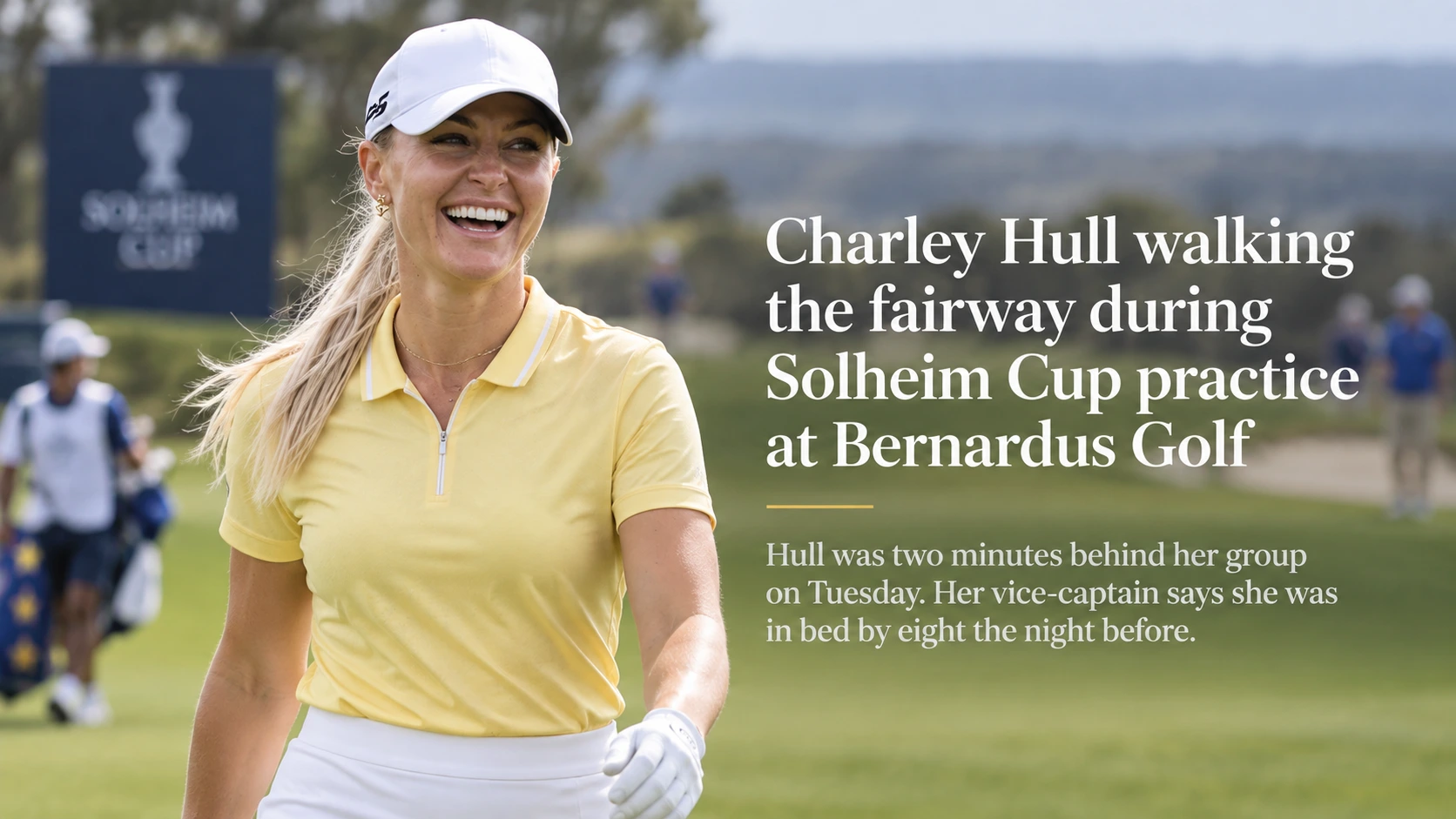 Charley Hull walking the fairway during Solheim Cup practice at Bernardus Golf