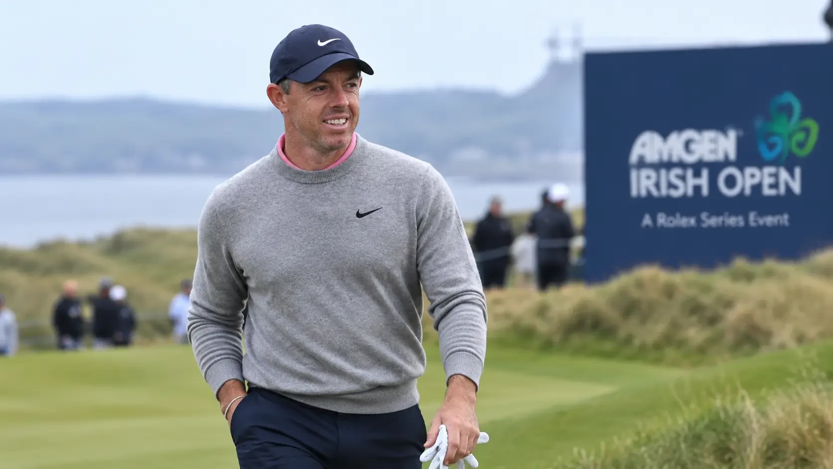 Rory McIlroy walking the fairway during practice ahead of the Amgen Irish Open