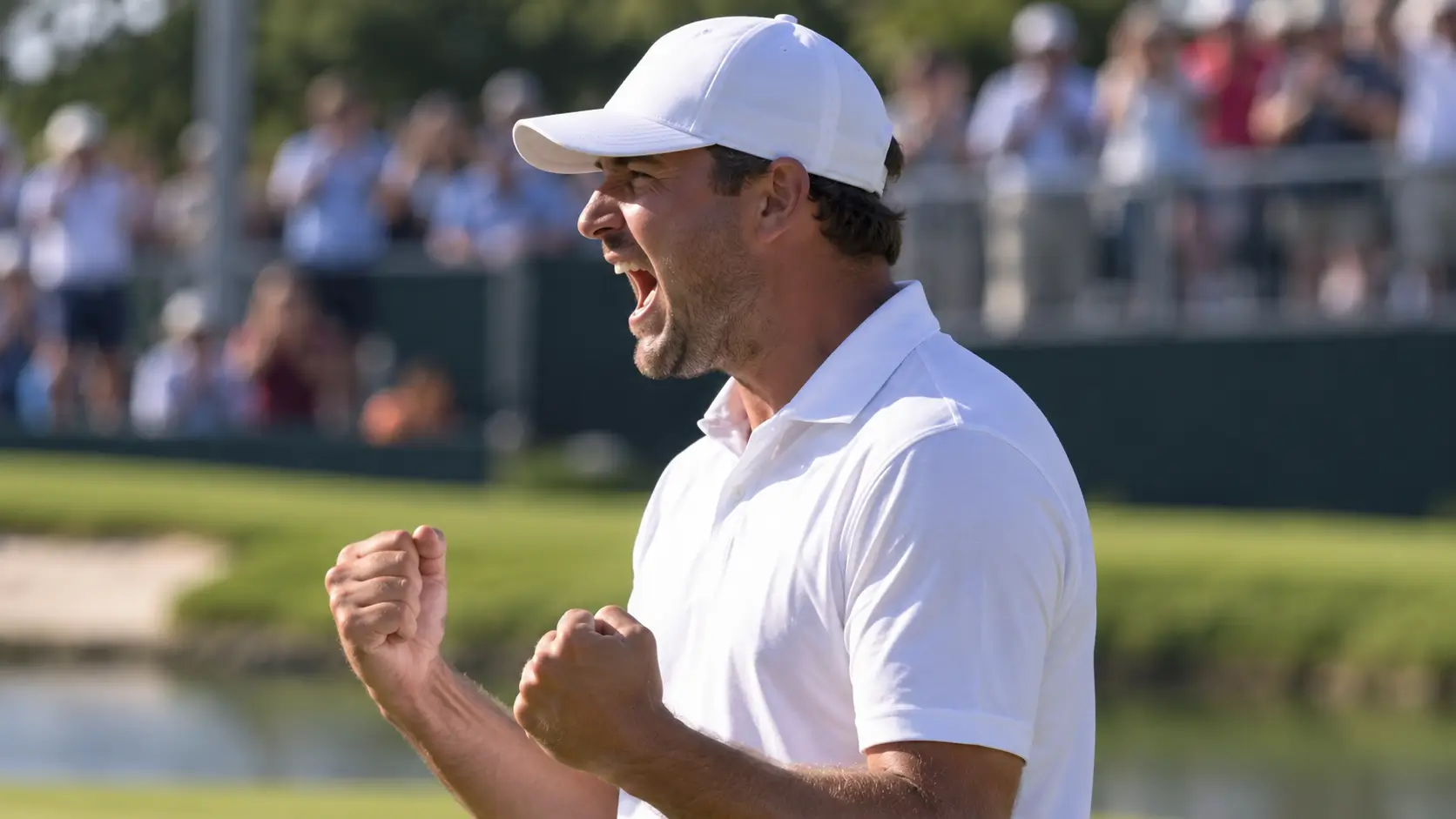 Thriston Lawrence celebrates the birdie putt on the fourth playoff hole that beat Paul Casey at the 2026 Omega European Masters