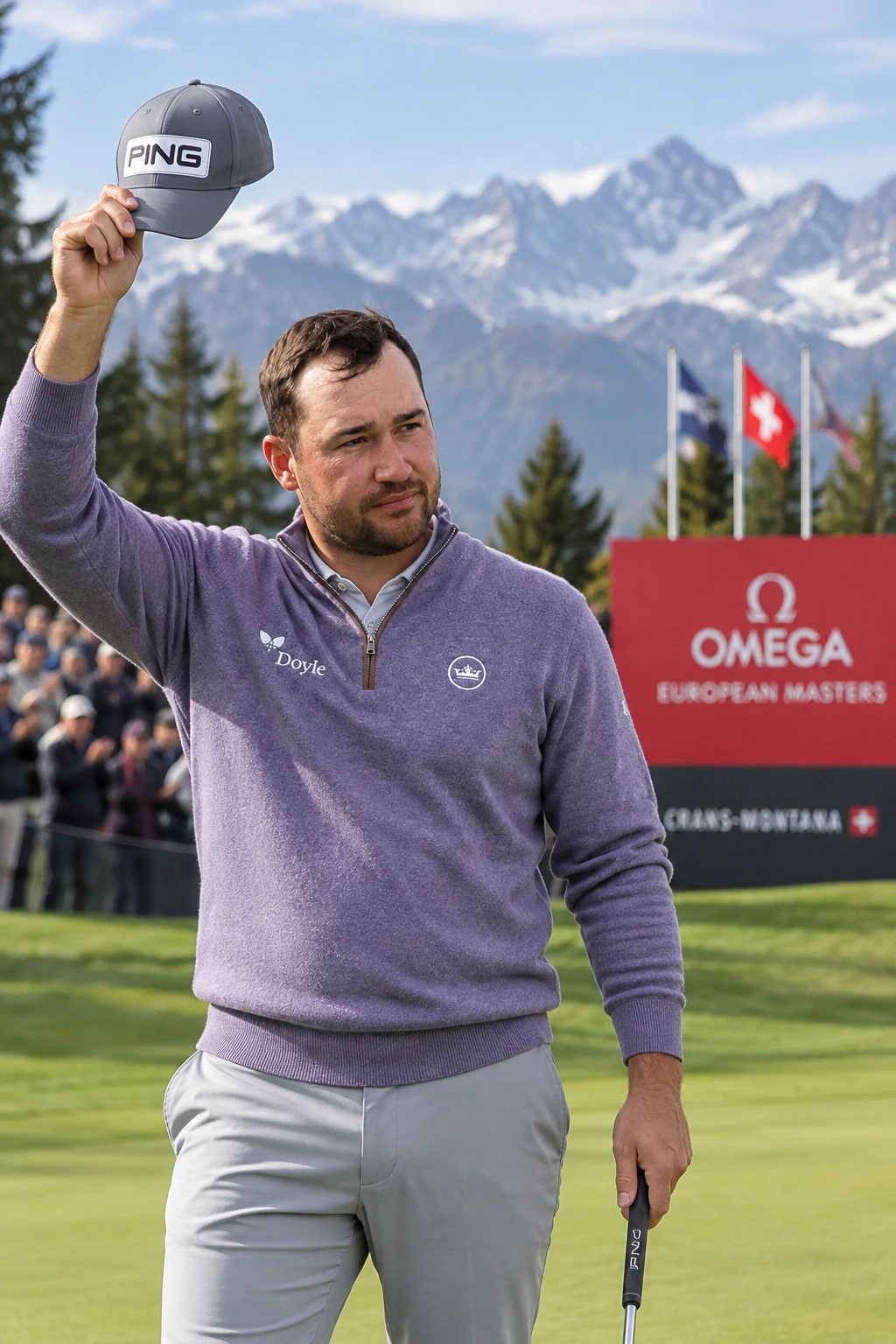 Thriston Lawrence lifts his third Omega European Masters trophy at Crans-sur-Sierre