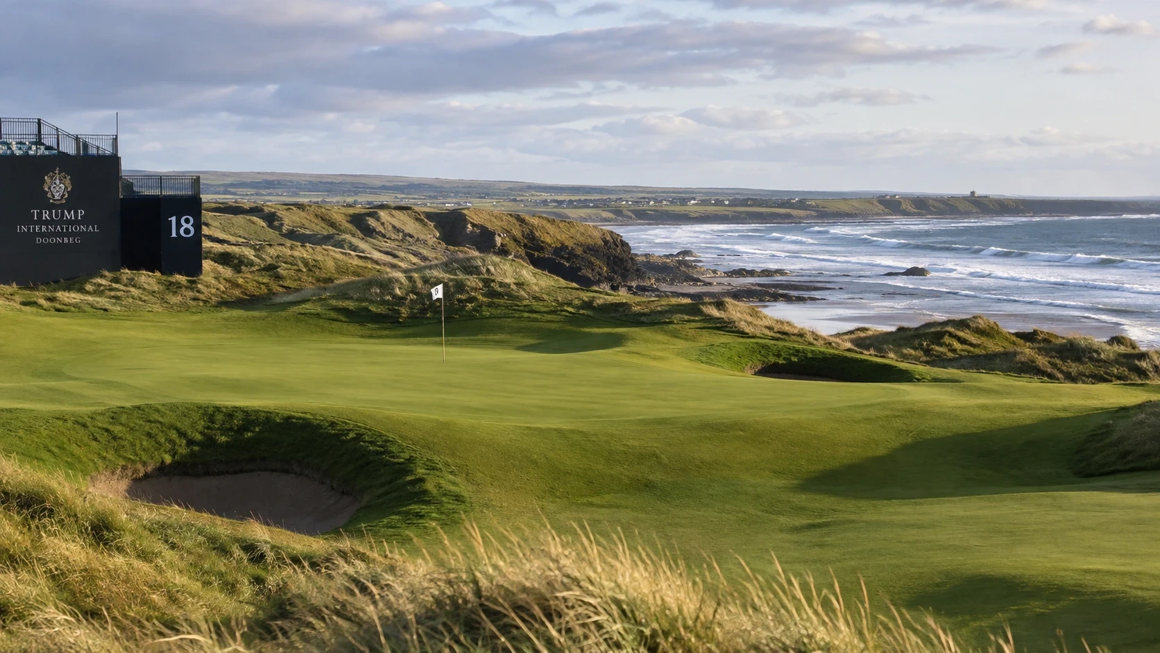 The 18th hole and coastline at Trump International Golf Links Doonbeg in County Clare