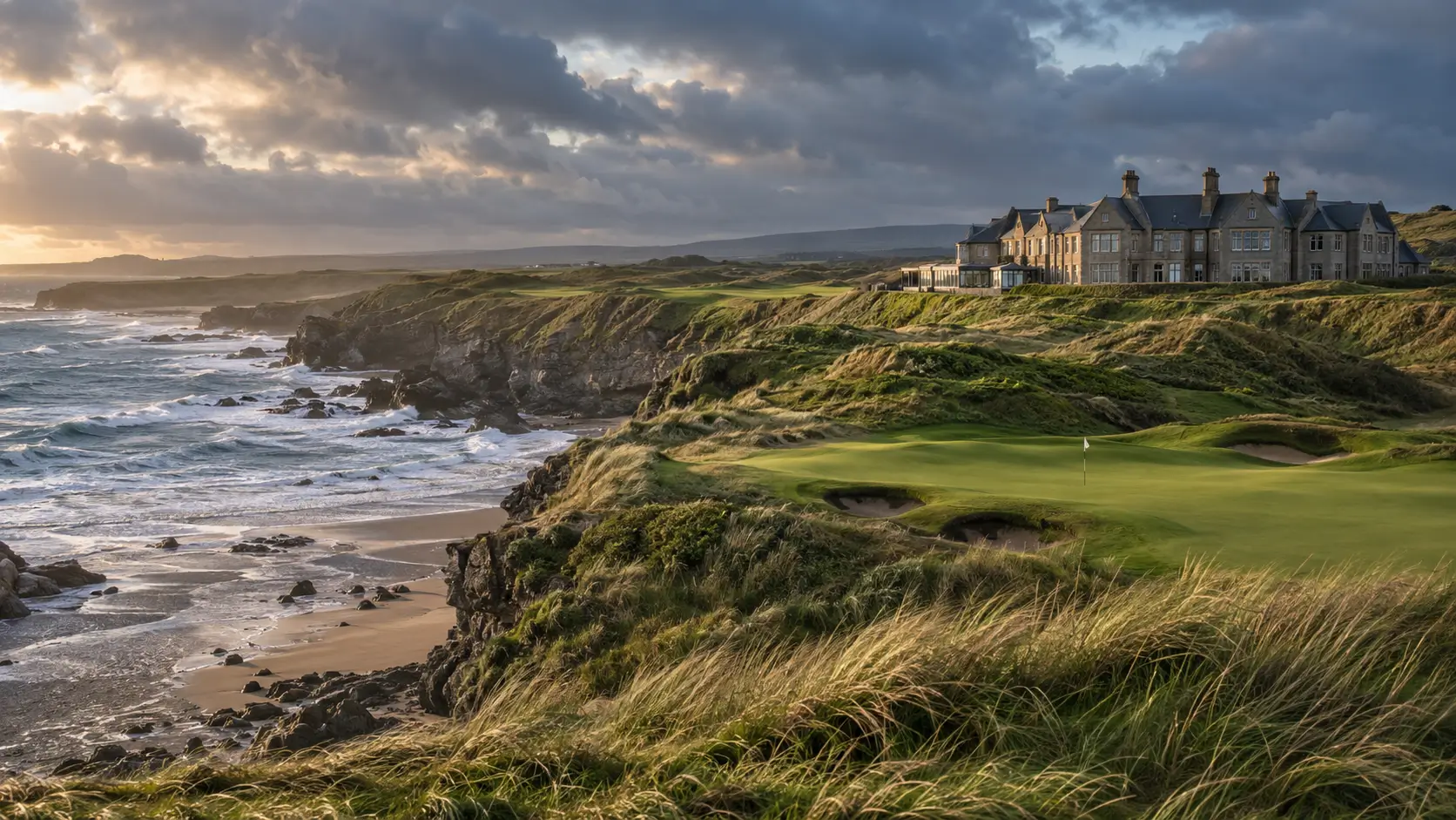 Trump International Golf Links and Hotel Doonbeg clubhouse overlooking the Atlantic dunes in County Clare