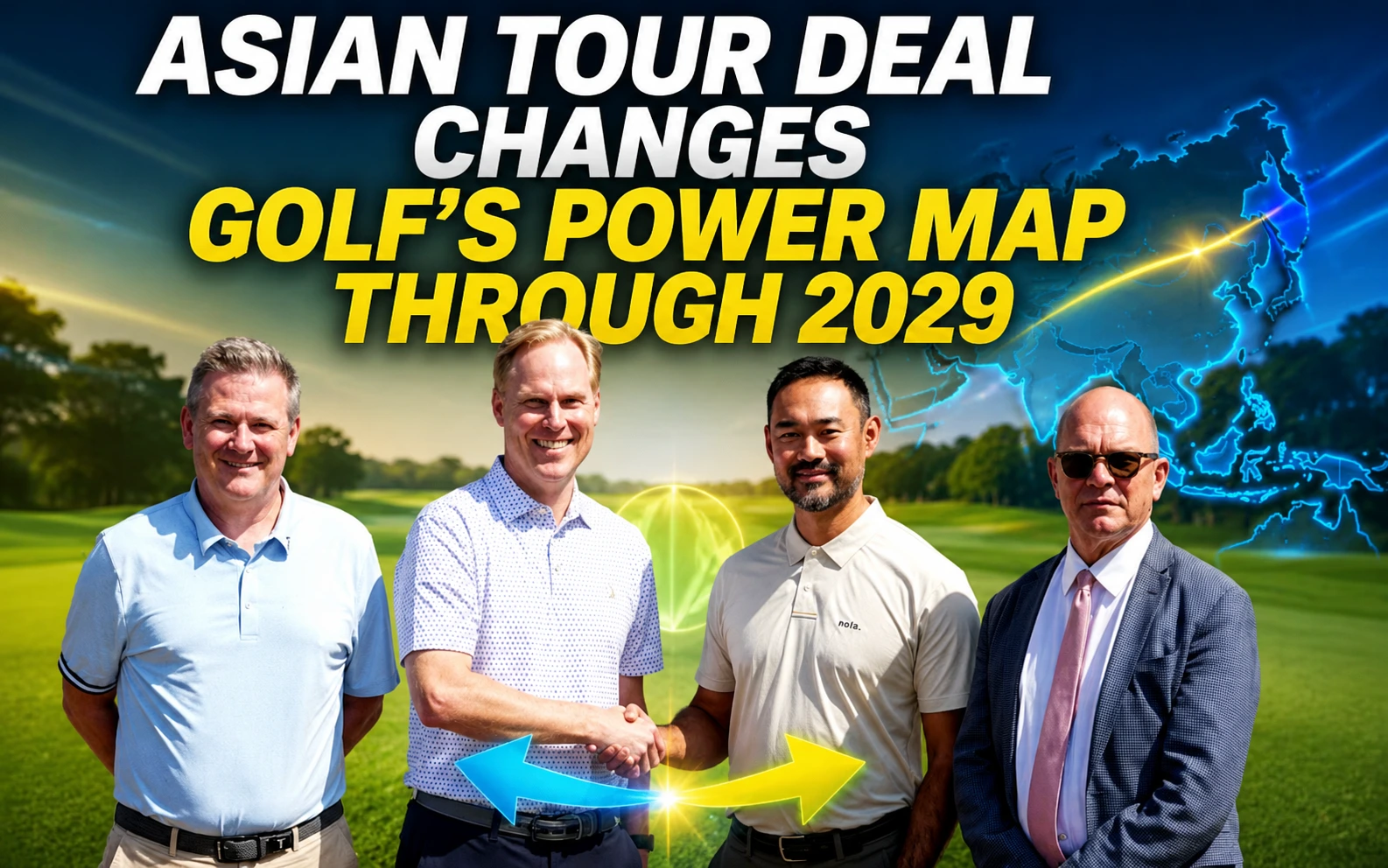 Professional golfers representing Asia, Europe and the United States at an international golf tournament.