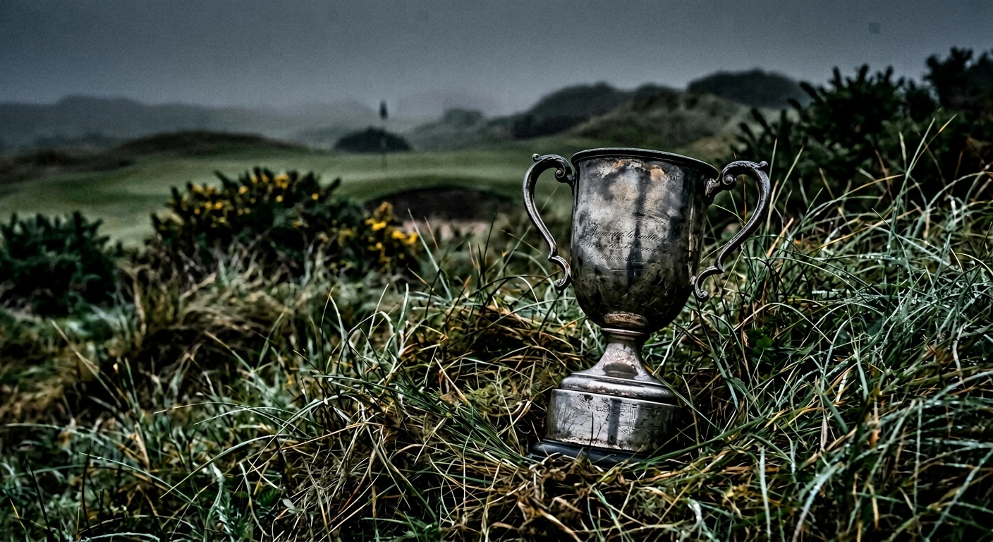 The four major golf trophies representing the Masters, PGA Championship, U.S. Open, and The Open