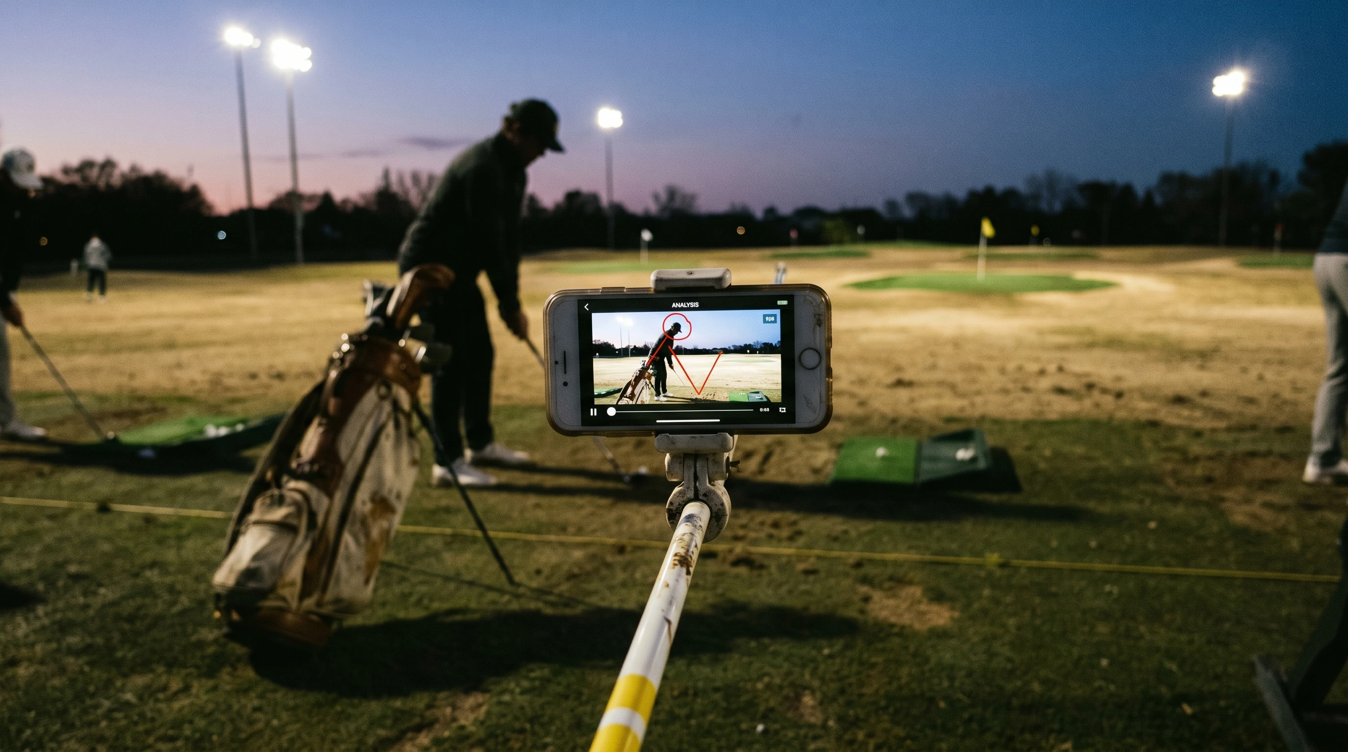 Using a mobile app to draw lines and analyze a golf swing path in slow motion