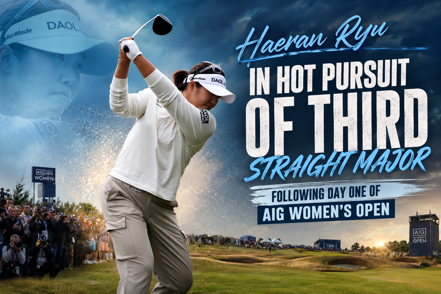 Haeran Ryu teeing off during Round 1 of the 2026 AIG Women's Open at Royal Lytham & St Annes.