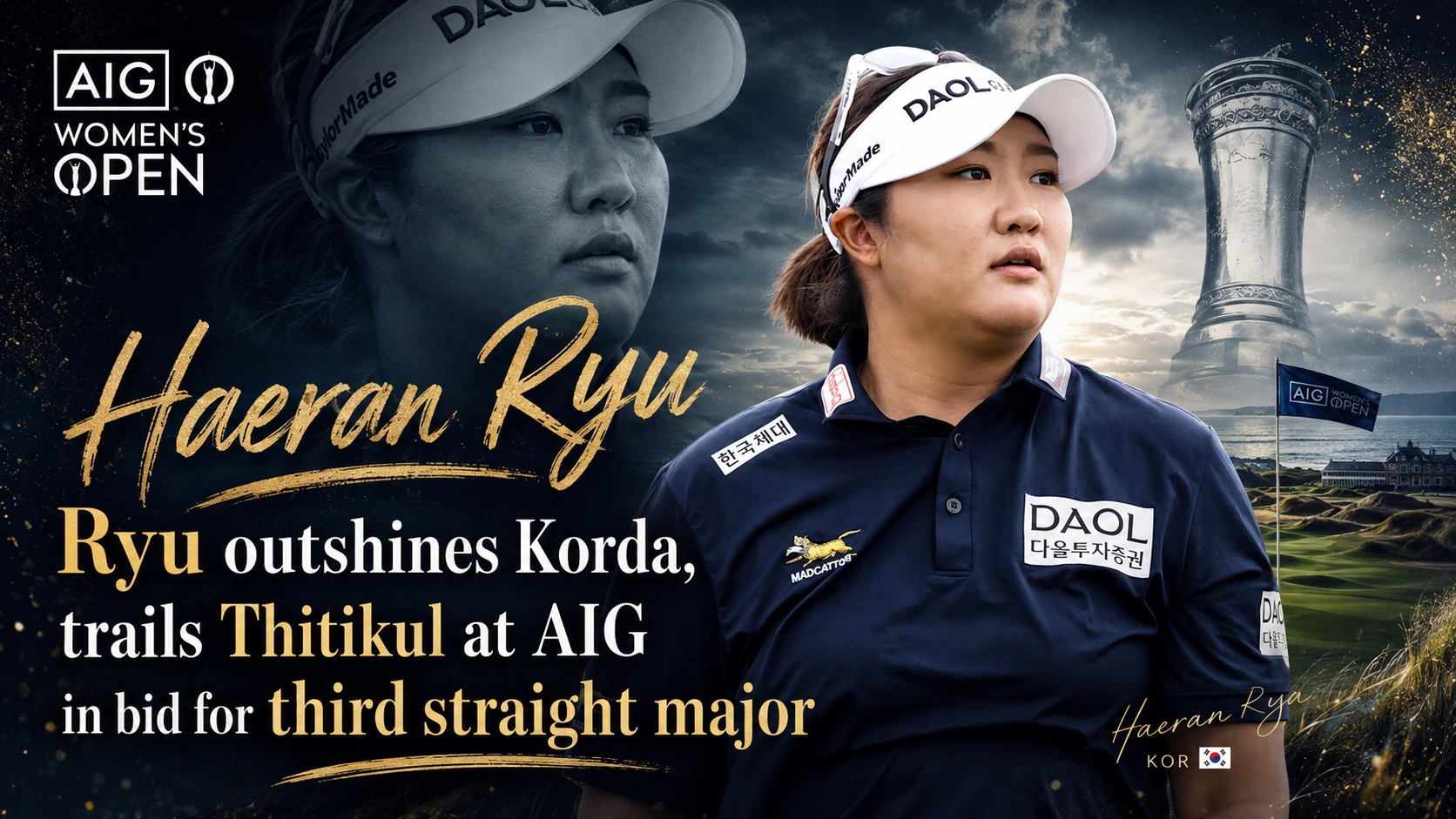 Haeran Ryu and Nelly Korda on the green during Round 1 at Royal Lytham & St Annes.