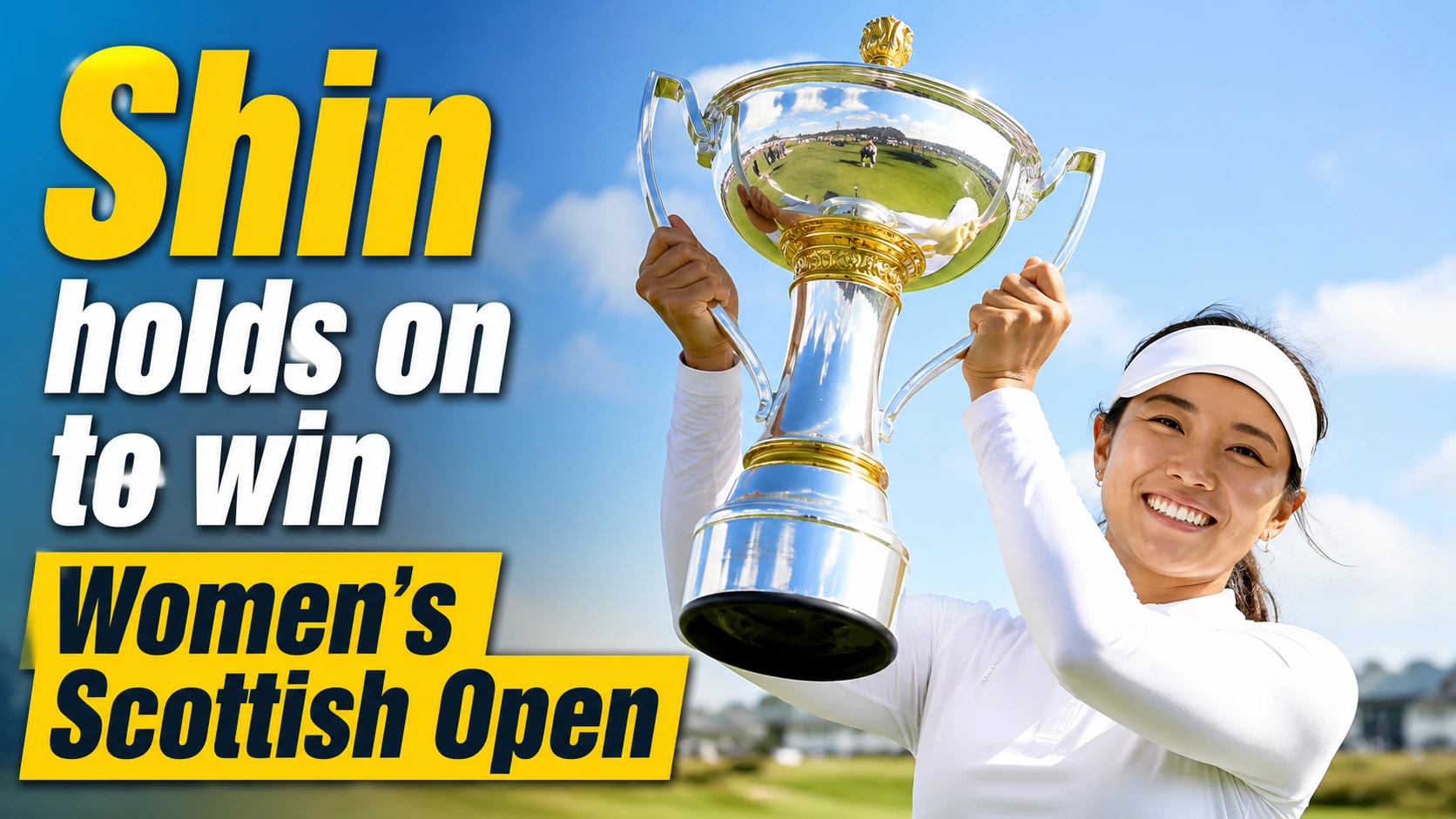 Jenny Shin celebrating with the trophy after winning the 2026 ISPS Handa Women's Scottish Open at Dundonald Links.