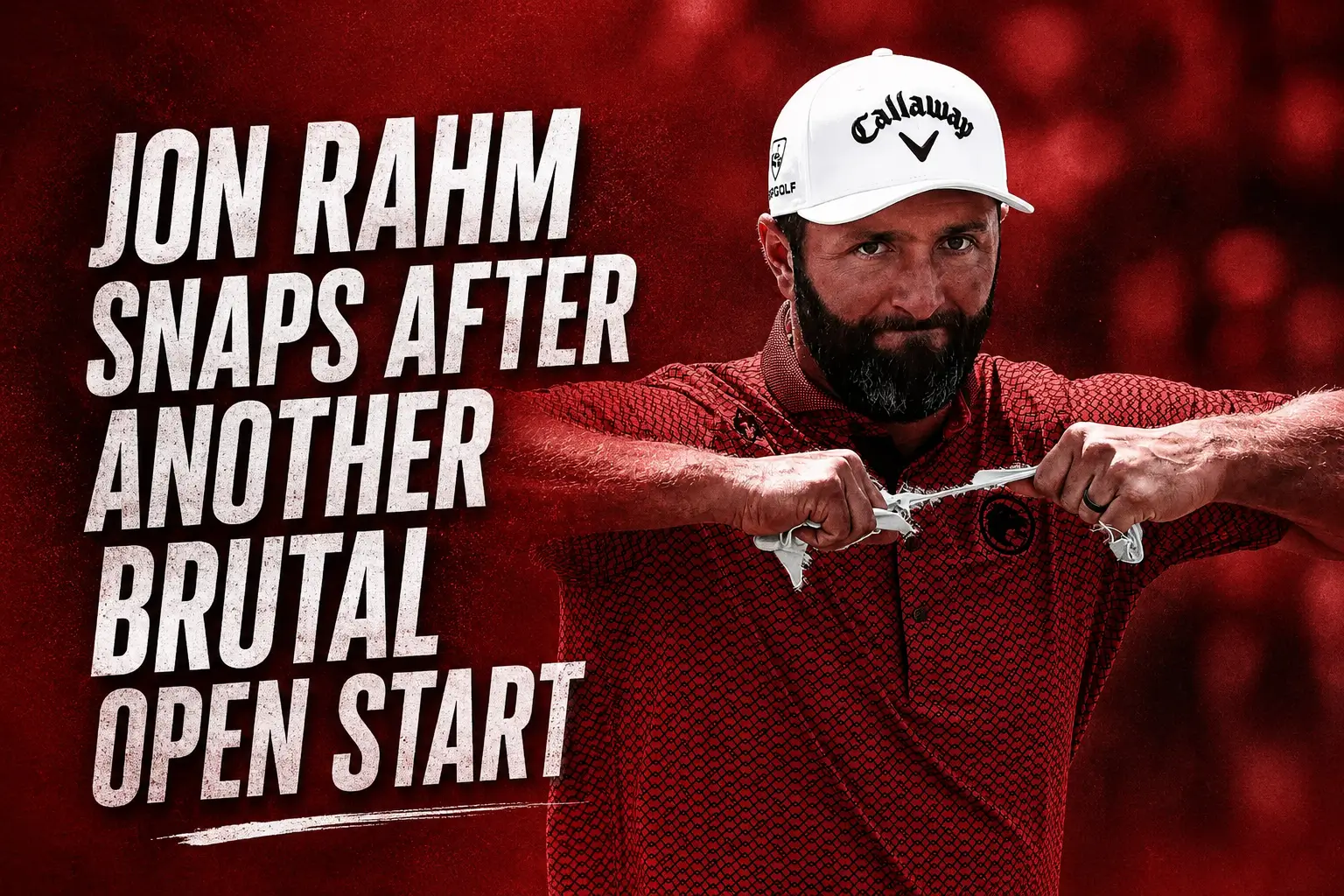 Jon Rahm tearing glove in frustration at 2026 Open Championship