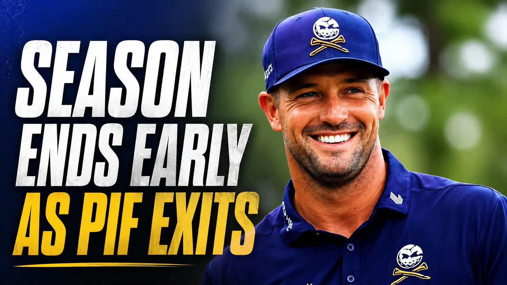 Michael La Sasso holding the LIV Golf Indianapolis trophy on the 18th green at The Club at Chatham Hills