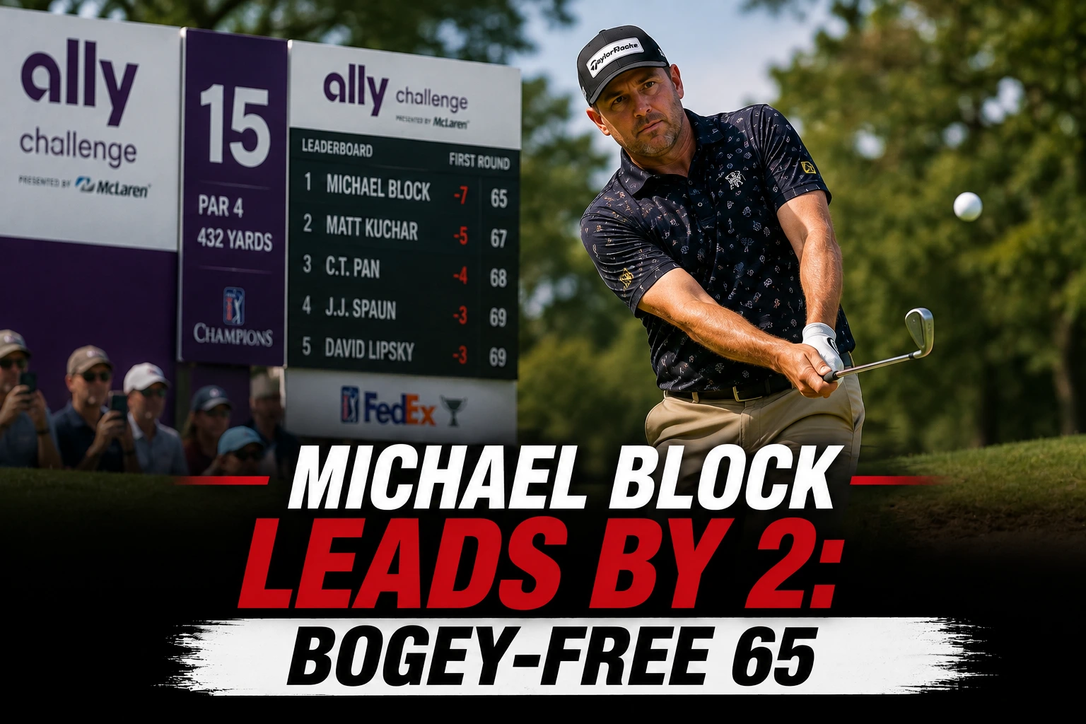 Michael Block playing his approach shot during his bogey-free 65 at the 2026 Ally Challenge at Warwick Hills.