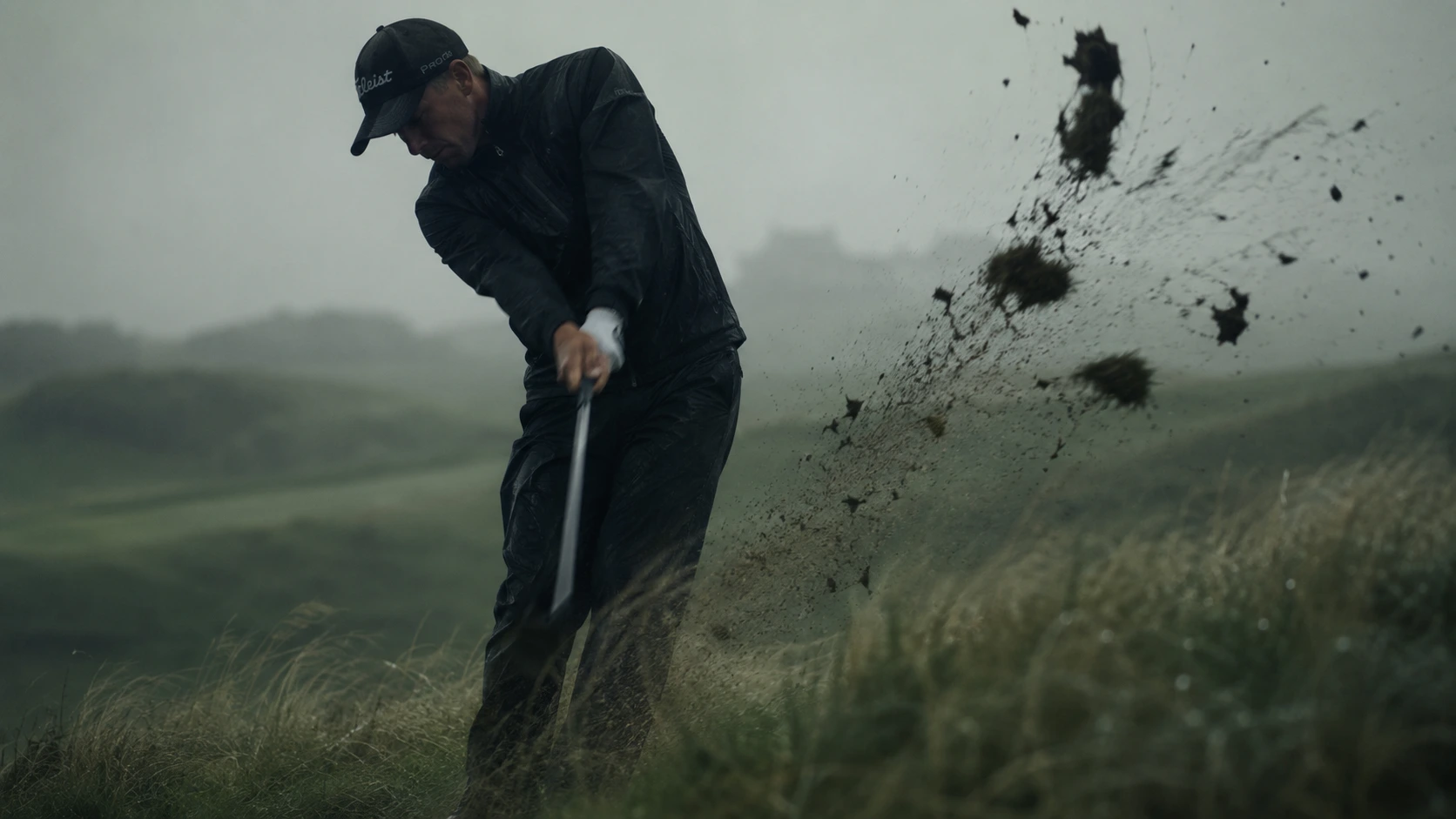 Ordinary golfer practicing at a realistic driving range under natural light