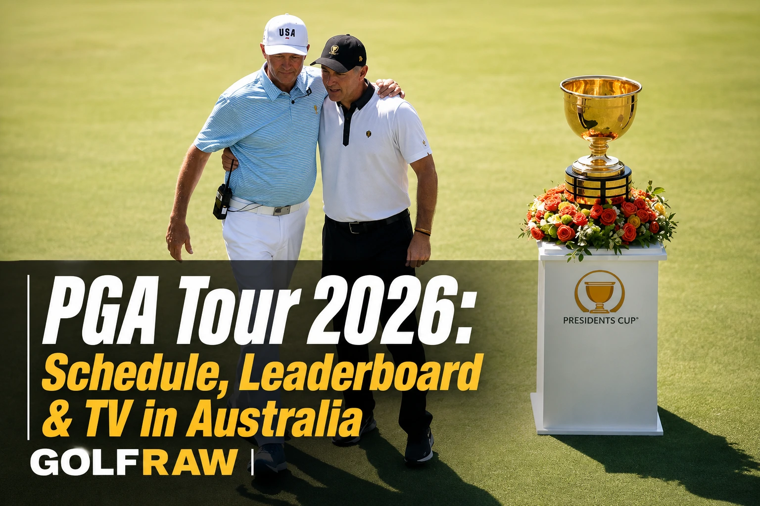 Golfer teeing off on the PGA Tour with leaderboard and broadcast coverage in mind.