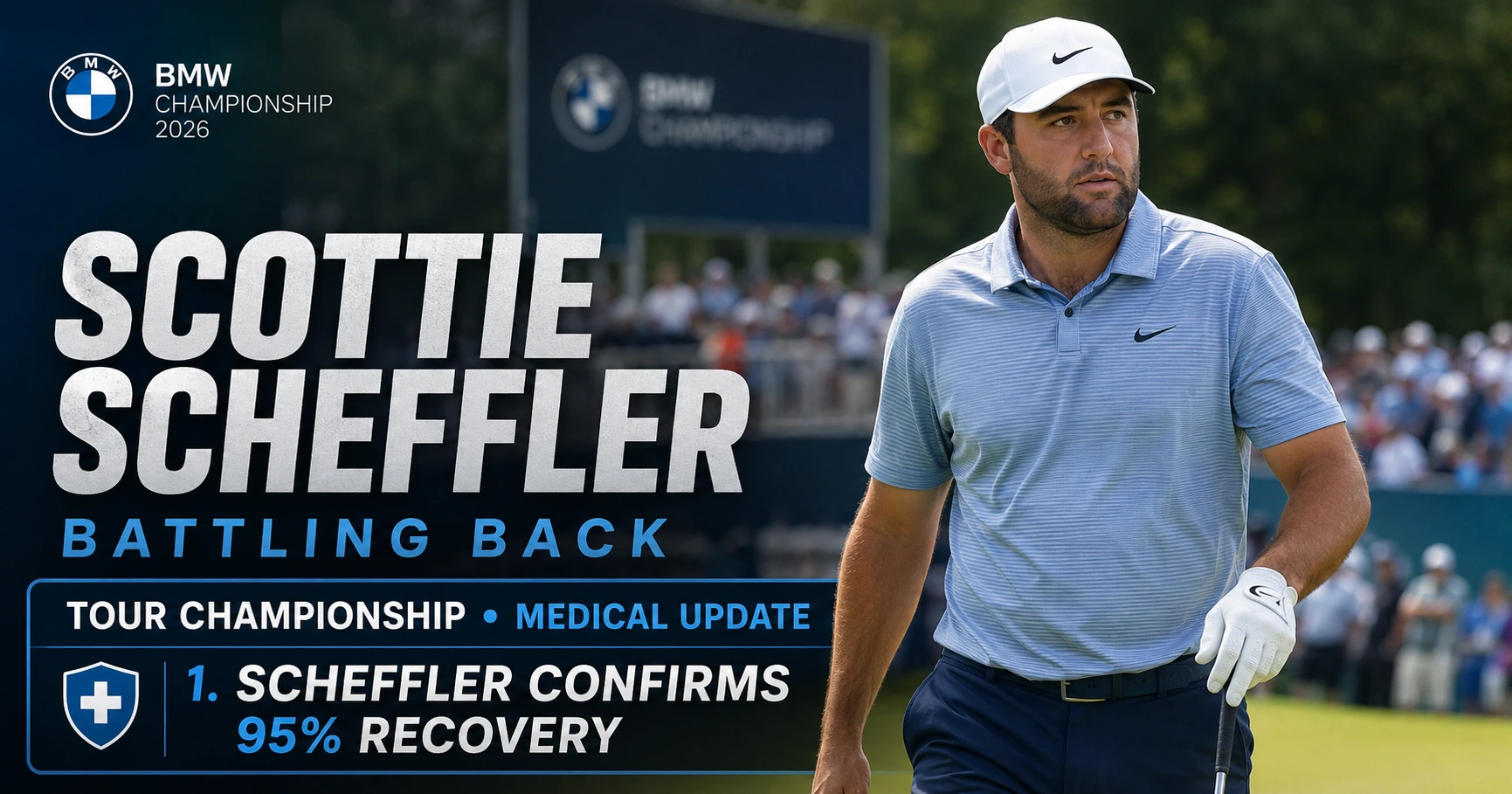 Scottie Scheffler on the fairway at the BMW Championship 2026, competing while battling hand, foot and mouth disease
