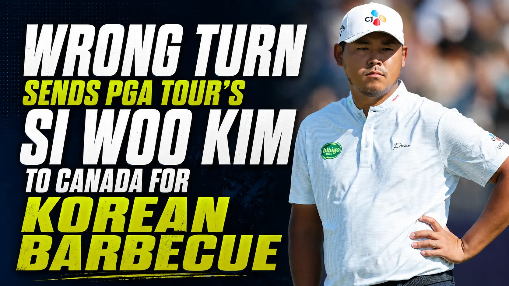 Si Woo Kim smiling during practice rounds at Detroit Golf Club.