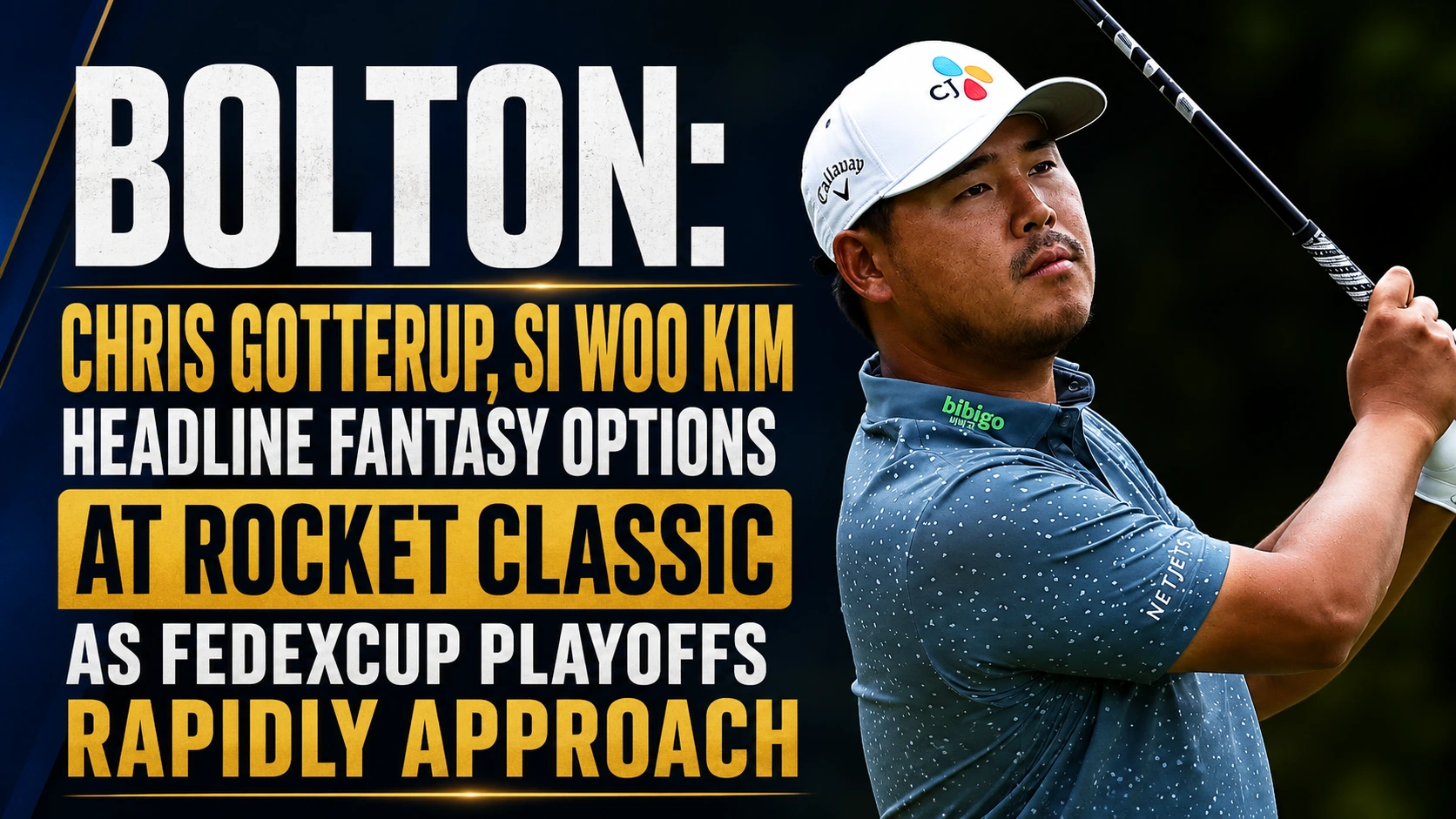 Si Woo Kim lining up a putt before the 2026 Rocket Classic at Detroit Golf Club