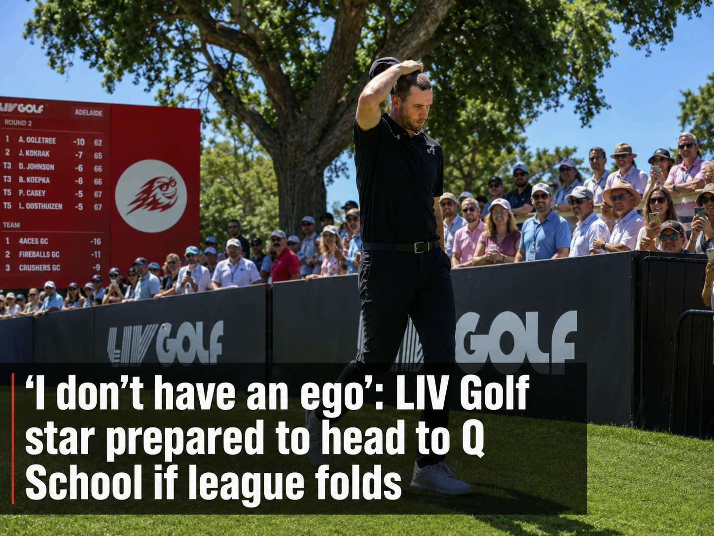 Thomas Pieters preparing for a shot during a LIV Golf tournament.